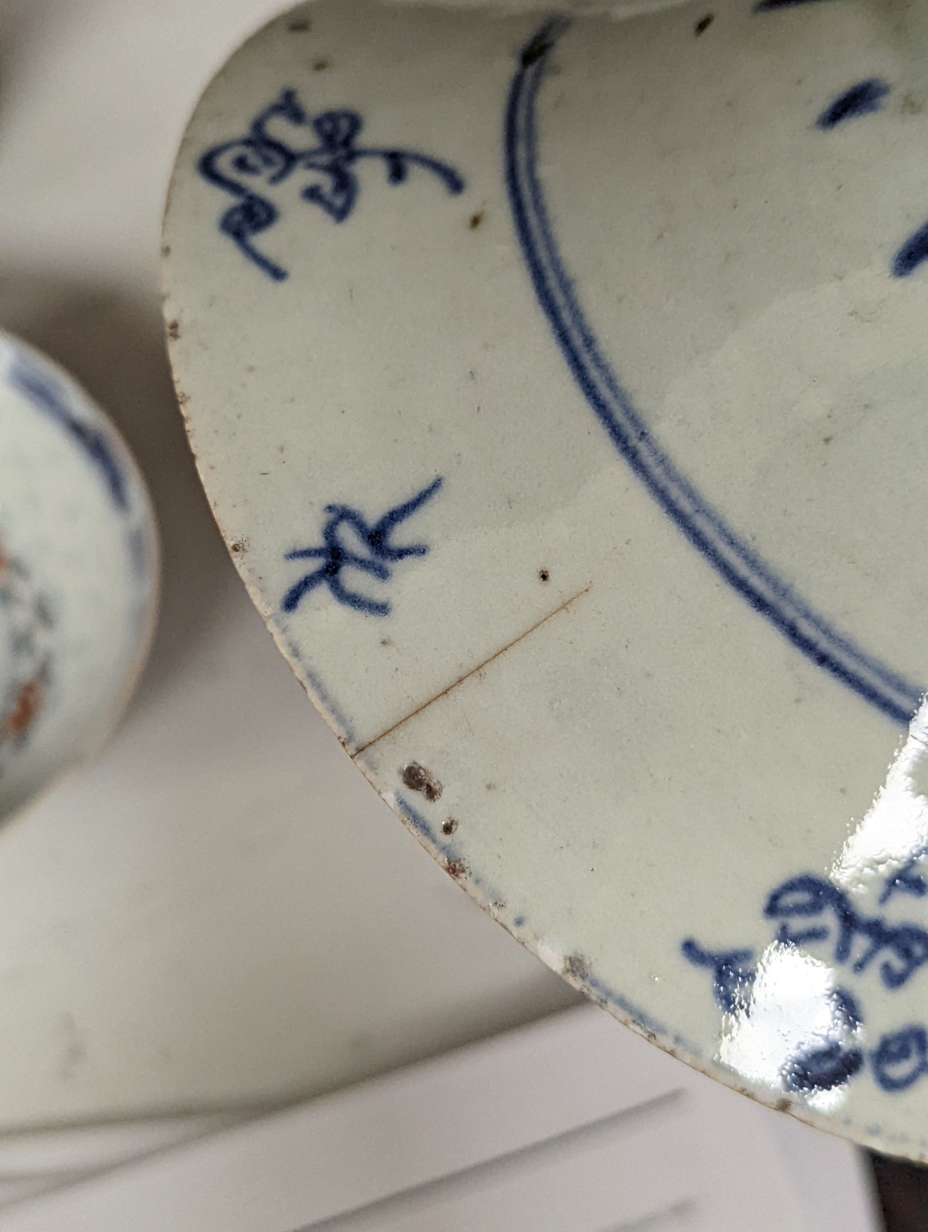 A Chinese blue glazed meiping, 20cm, and three Chinese bowls